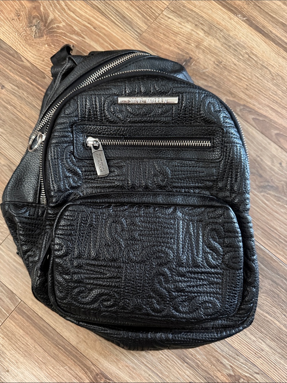 Steve Madden Black Quilted Textured Leather Sling Backpack